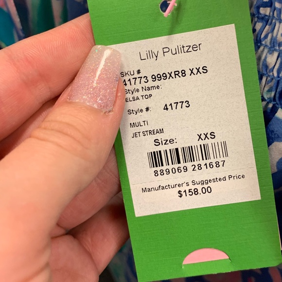 SMALL Lilly Pulitzer Blue Beckon Palm Passage Tropical Elsa Button Down Top XXS - Picture 13 of 13